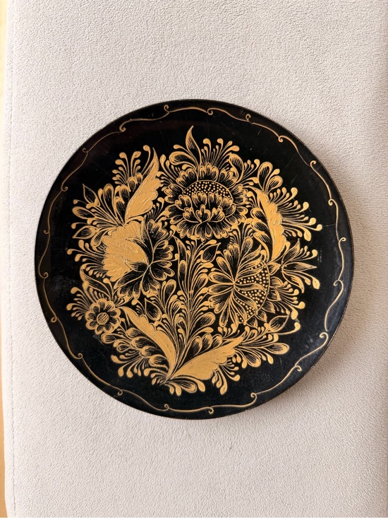 Handmade Other - Hand painted Black & Gold Floral Plate